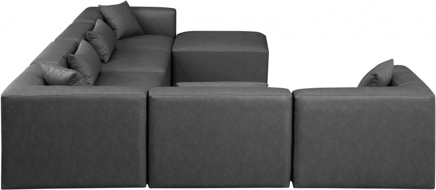 Meridian Furniture - Cube 144" Vegan Leather Upholstered 6 Piece Modular Sectional - 668Grey-Sec7A - GreatFurnitureDeal