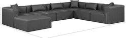 Meridian Furniture - Cube 144" Vegan Leather Upholstered 6 Piece Modular Sectional - 668Grey-Sec7A - GreatFurnitureDeal