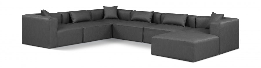 Meridian Furniture - Cube 144" Vegan Leather Upholstered 6 Piece Modular Sectional - 668Grey-Sec7A - GreatFurnitureDeal