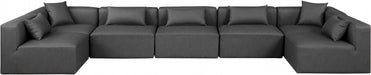 Meridian Furniture - Cube 180" Vegan Leather Upholstered 7 Piece Modular Sectional - 668Grey-Sec7B - GreatFurnitureDeal