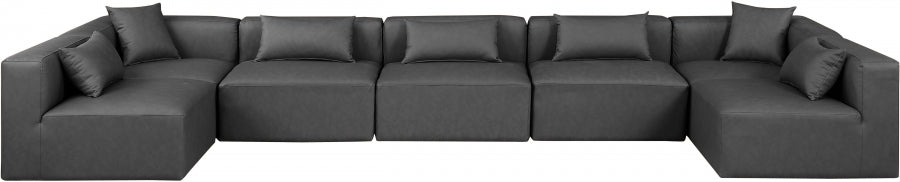 Meridian Furniture - Cube 180" Vegan Leather Upholstered 7 Piece Modular Sectional - 668Grey-Sec7B - GreatFurnitureDeal