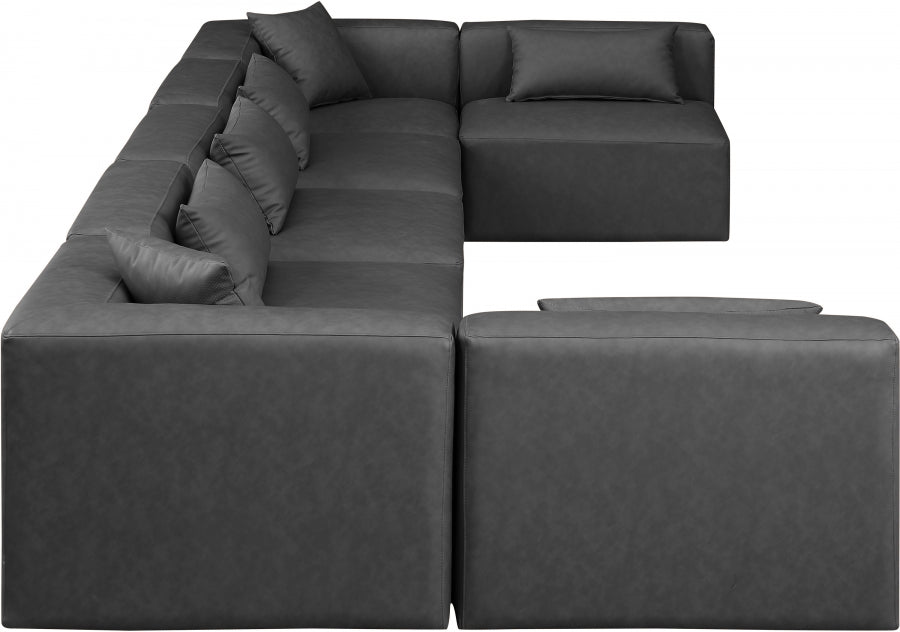 Meridian Furniture - Cube 180" Vegan Leather Upholstered 7 Piece Modular Sectional - 668Grey-Sec7B - GreatFurnitureDeal