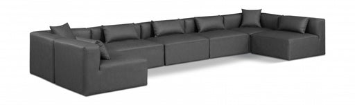 Meridian Furniture - Cube 180" Vegan Leather Upholstered 7 Piece Modular Sectional - 668Grey-Sec7B - GreatFurnitureDeal