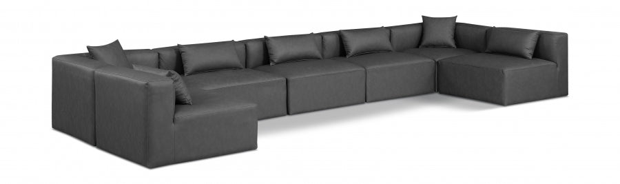 Meridian Furniture - Cube 180" Vegan Leather Upholstered 7 Piece Modular Sectional - 668Grey-Sec7B - GreatFurnitureDeal