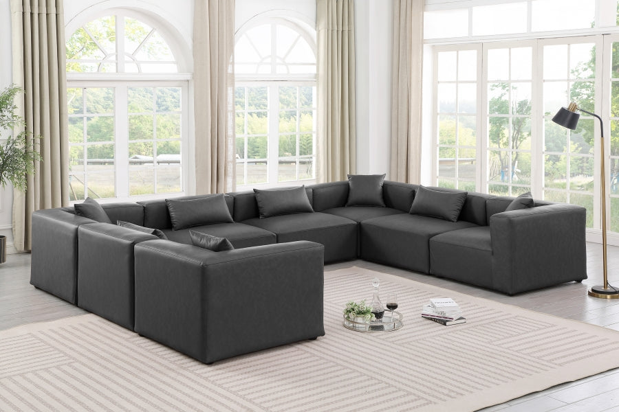 Meridian Furniture - Cube 144" Vegan Leather Upholstered 8 Piece Modular Sectional - 668Grey-Sec8A - GreatFurnitureDeal