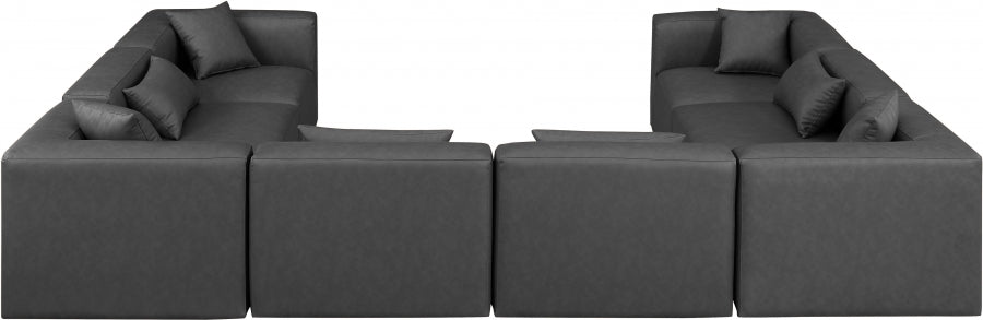Meridian Furniture - Cube 144" Vegan Leather Upholstered 8 Piece Modular Sectional - 668Grey-Sec8A - GreatFurnitureDeal