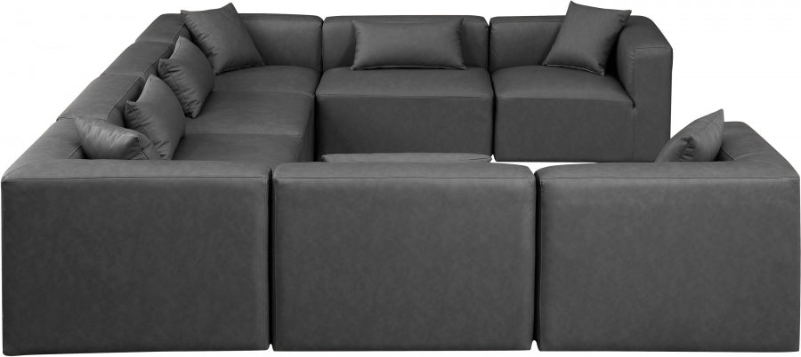 Meridian Furniture - Cube 144" Vegan Leather Upholstered 8 Piece Modular Sectional - 668Grey-Sec8A - GreatFurnitureDeal