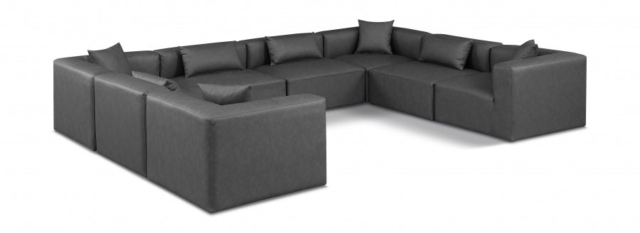 Meridian Furniture - Cube 144" Vegan Leather Upholstered 8 Piece Modular Sectional - 668Grey-Sec8A - GreatFurnitureDeal