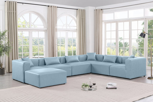 Meridian Furniture - Cube 144" Vegan Leather Upholstered 7 Piece Modular Sectional - 668LtBlu-Sec7A - GreatFurnitureDeal