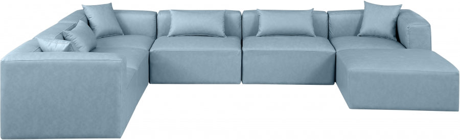 Meridian Furniture - Cube 144" Vegan Leather Upholstered 7 Piece Modular Sectional - 668LtBlu-Sec7A - GreatFurnitureDeal