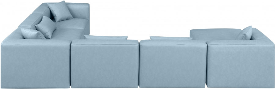 Meridian Furniture - Cube 144" Vegan Leather Upholstered 7 Piece Modular Sectional - 668LtBlu-Sec7A - GreatFurnitureDeal