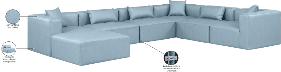 Meridian Furniture - Cube 144" Vegan Leather Upholstered 7 Piece Modular Sectional - 668LtBlu-Sec7A - GreatFurnitureDeal