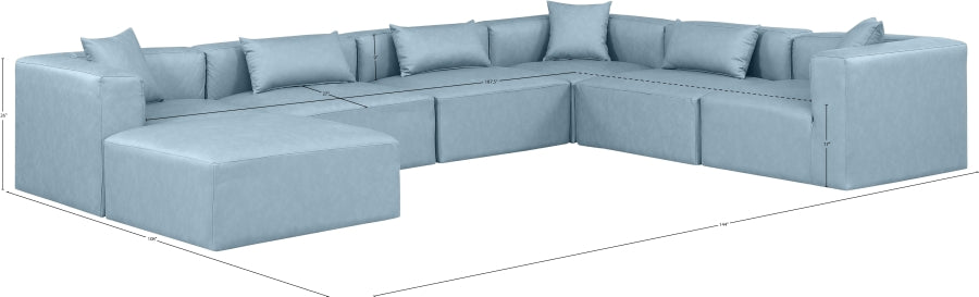 Meridian Furniture - Cube 144" Vegan Leather Upholstered 7 Piece Modular Sectional - 668LtBlu-Sec7A - GreatFurnitureDeal