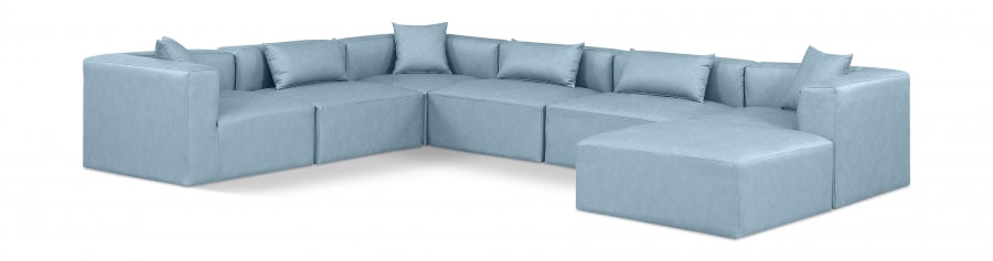 Meridian Furniture - Cube 144" Vegan Leather Upholstered 7 Piece Modular Sectional - 668LtBlu-Sec7A - GreatFurnitureDeal