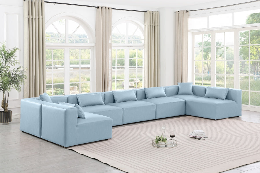 Meridian Furniture - Cube 180" Vegan Leather Upholstered 7 Piece Modular Sectional - 668LtBlu-Sec7B - GreatFurnitureDeal