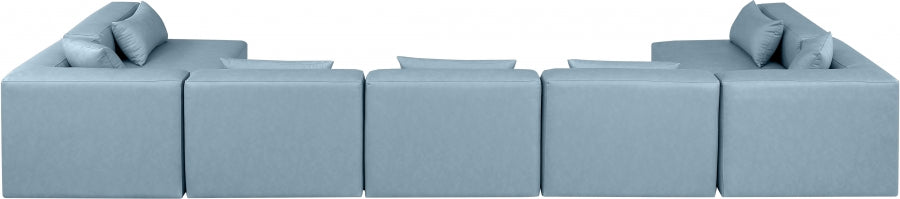 Meridian Furniture - Cube 180" Vegan Leather Upholstered 7 Piece Modular Sectional - 668LtBlu-Sec7B - GreatFurnitureDeal
