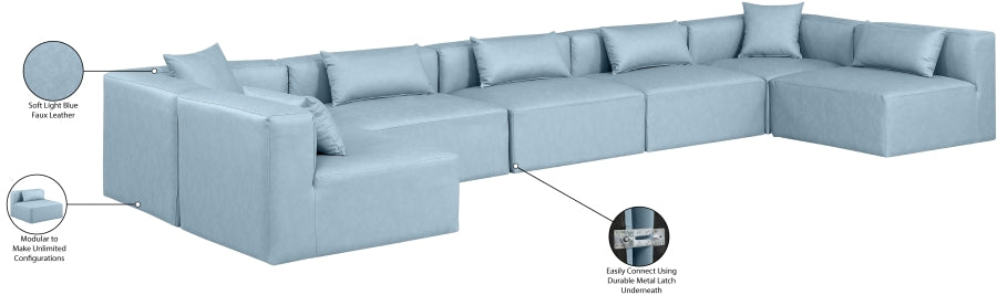 Meridian Furniture - Cube 180" Vegan Leather Upholstered 7 Piece Modular Sectional - 668LtBlu-Sec7B - GreatFurnitureDeal