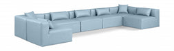 Meridian Furniture - Cube 180" Vegan Leather Upholstered 7 Piece Modular Sectional - 668LtBlu-Sec7B - GreatFurnitureDeal
