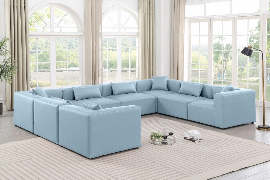 Meridian Furniture - Cube 144" Vegan Leather Upholstered 8 Piece Modular Sectional - 668LtBlu-Sec8A - GreatFurnitureDeal