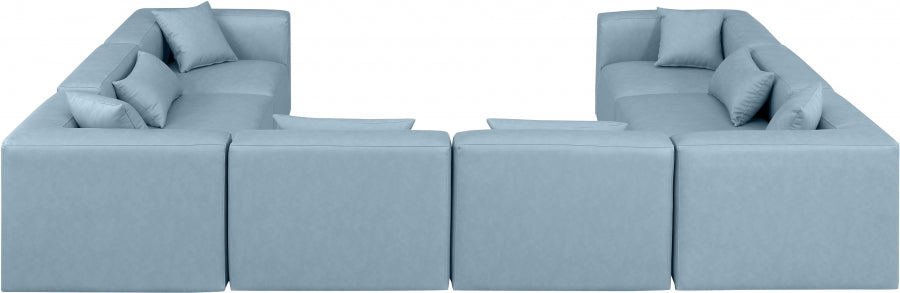 Meridian Furniture - Cube 144" Vegan Leather Upholstered 8 Piece Modular Sectional - 668LtBlu-Sec8A - GreatFurnitureDeal