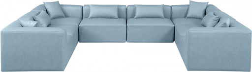 Meridian Furniture - Cube 144" Vegan Leather Upholstered 8 Piece Modular Sectional - 668LtBlu-Sec8A - GreatFurnitureDeal