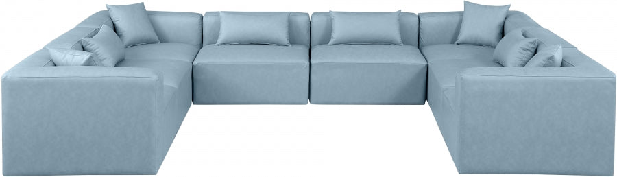 Meridian Furniture - Cube 144" Vegan Leather Upholstered 8 Piece Modular Sectional - 668LtBlu-Sec8A - GreatFurnitureDeal