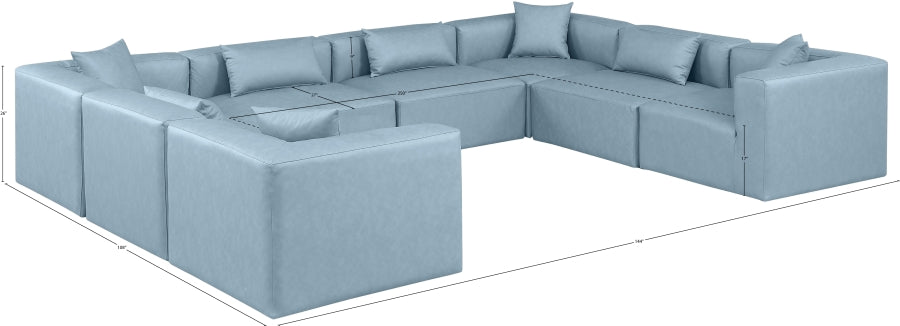 Meridian Furniture - Cube 144" Vegan Leather Upholstered 8 Piece Modular Sectional - 668LtBlu-Sec8A - GreatFurnitureDeal