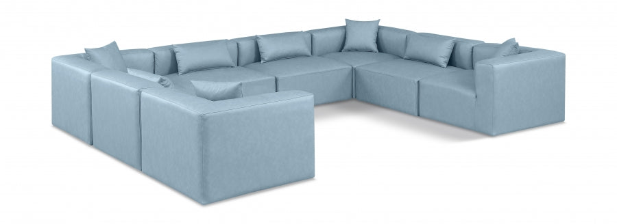 Meridian Furniture - Cube 144" Vegan Leather Upholstered 8 Piece Modular Sectional - 668LtBlu-Sec8A - GreatFurnitureDeal