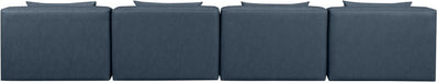 Meridian Furniture - Cube 144" Vegan Leather Upholstered 4 Piece Armless Modular Sofa - 668Navy-S144A - GreatFurnitureDeal
