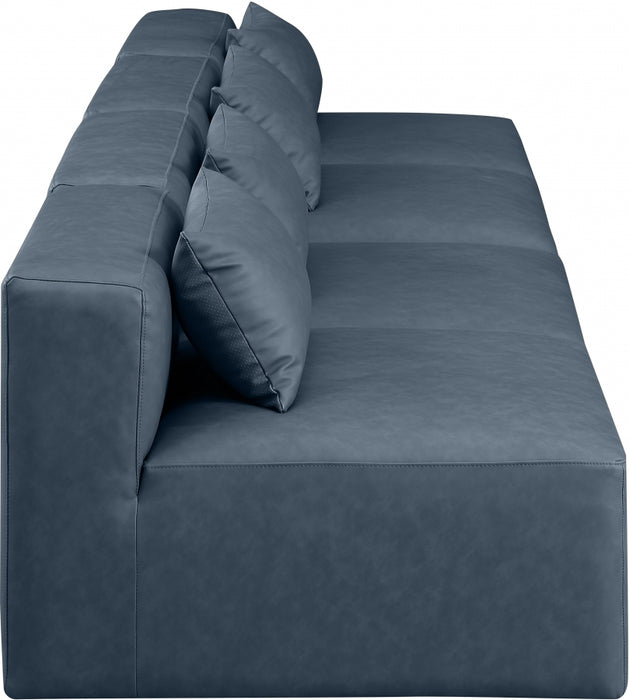 Meridian Furniture - Cube 144" Vegan Leather Upholstered 4 Piece Armless Modular Sofa - 668Navy-S144A - GreatFurnitureDeal