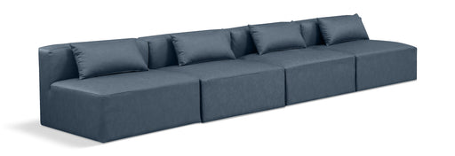 Meridian Furniture - Cube 144" Vegan Leather Upholstered 4 Piece Armless Modular Sofa - 668Navy-S144A - GreatFurnitureDeal