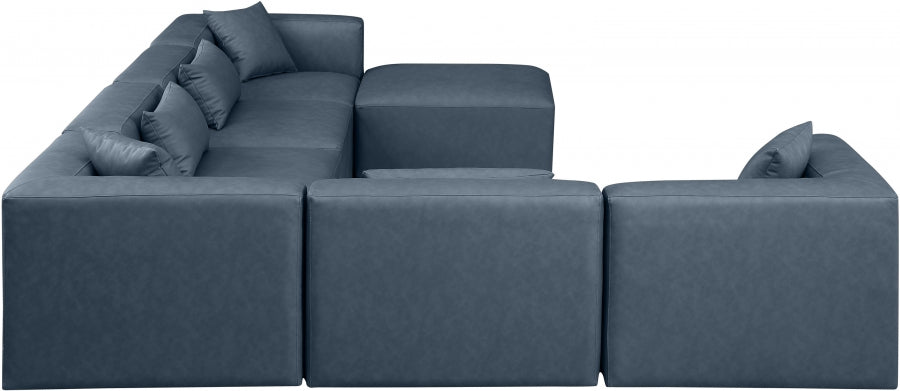Meridian Furniture - Cube 144" Vegan Leather Upholstered 7 Piece Modular Sectional - 668Navy-Sec7A - GreatFurnitureDeal