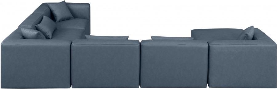 Meridian Furniture - Cube 144" Vegan Leather Upholstered 7 Piece Modular Sectional - 668Navy-Sec7A - GreatFurnitureDeal
