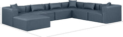 Meridian Furniture - Cube 144" Vegan Leather Upholstered 7 Piece Modular Sectional - 668Navy-Sec7A - GreatFurnitureDeal