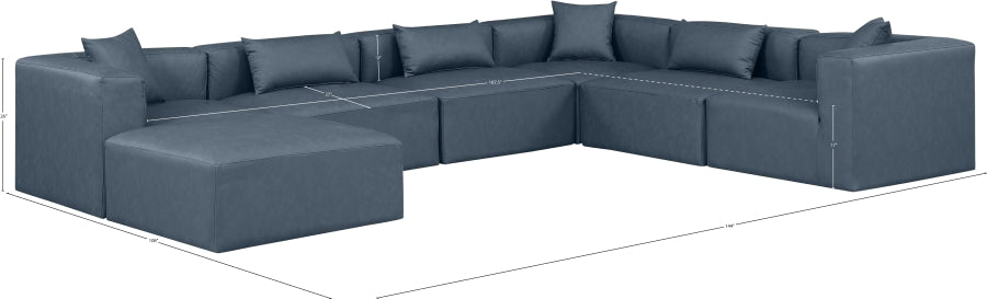 Meridian Furniture - Cube 144" Vegan Leather Upholstered 7 Piece Modular Sectional - 668Navy-Sec7A - GreatFurnitureDeal