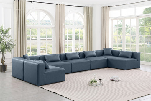Meridian Furniture - Cube 180" Vegan Leather Upholstered 7 Piece Modular Sectional - 668Navy-Sec7B - GreatFurnitureDeal