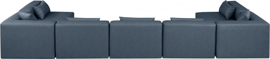Meridian Furniture - Cube 180" Vegan Leather Upholstered 7 Piece Modular Sectional - 668Navy-Sec7B - GreatFurnitureDeal