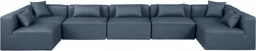 Meridian Furniture - Cube 180" Vegan Leather Upholstered 7 Piece Modular Sectional - 668Navy-Sec7B - GreatFurnitureDeal