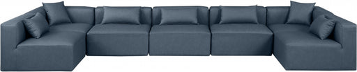 Meridian Furniture - Cube 180" Vegan Leather Upholstered 7 Piece Modular Sectional - 668Navy-Sec7B - GreatFurnitureDeal