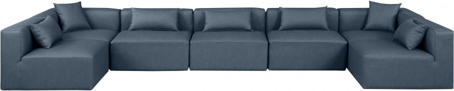 Meridian Furniture - Cube 180" Vegan Leather Upholstered 7 Piece Modular Sectional - 668Navy-Sec7B - GreatFurnitureDeal