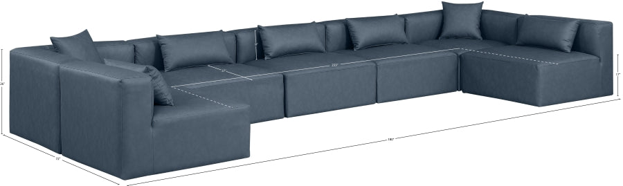 Meridian Furniture - Cube 180" Vegan Leather Upholstered 7 Piece Modular Sectional - 668Navy-Sec7B - GreatFurnitureDeal