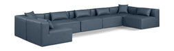 Meridian Furniture - Cube 180" Vegan Leather Upholstered 7 Piece Modular Sectional - 668Navy-Sec7B - GreatFurnitureDeal