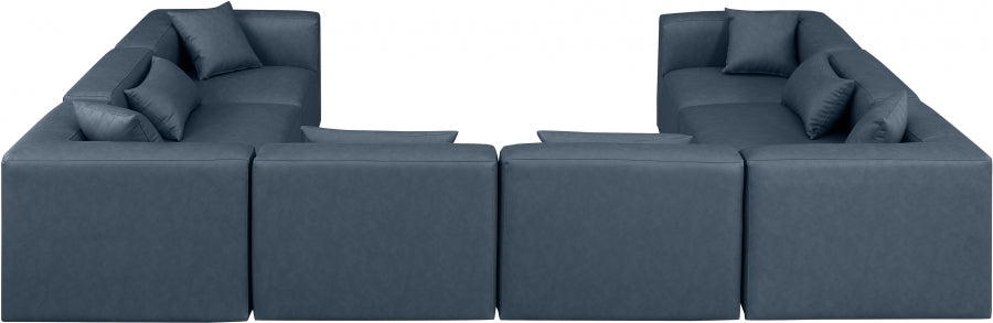 Meridian Furniture - Cube 144" Vegan Leather Upholstered 8 Piece Modular Sectional - 668Navy-Sec8A - GreatFurnitureDeal