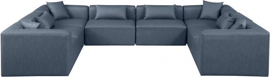 Meridian Furniture - Cube 144" Vegan Leather Upholstered 8 Piece Modular Sectional - 668Navy-Sec8A - GreatFurnitureDeal