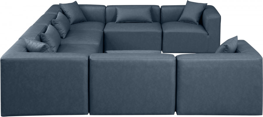Meridian Furniture - Cube 144" Vegan Leather Upholstered 8 Piece Modular Sectional - 668Navy-Sec8A - GreatFurnitureDeal