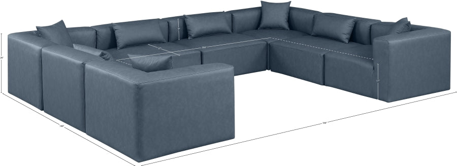 Meridian Furniture - Cube 144" Vegan Leather Upholstered 8 Piece Modular Sectional - 668Navy-Sec8A - GreatFurnitureDeal