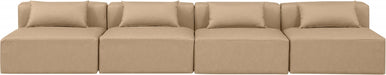 Meridian Furniture - Cube 144" Vegan Leather Upholstered 4 Piece Armless Modular Sofa - 668Tan-S144A - GreatFurnitureDeal