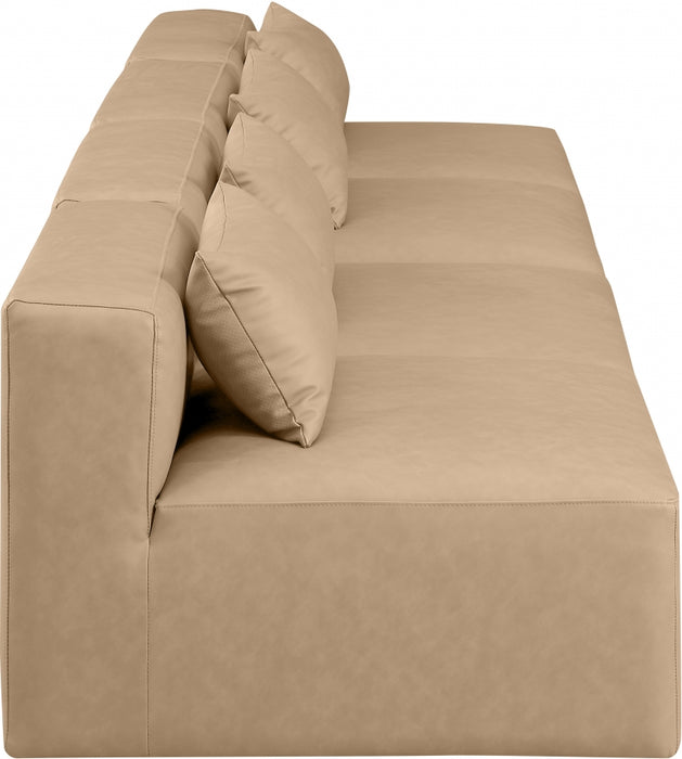 Meridian Furniture - Cube 144" Vegan Leather Upholstered 4 Piece Armless Modular Sofa - 668Tan-S144A - GreatFurnitureDeal