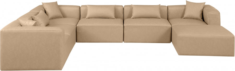 Meridian Furniture - Cube 144" Vegan Leather Upholstered 7 Piece Modular Sectional - 668Tan-Sec7A - GreatFurnitureDeal