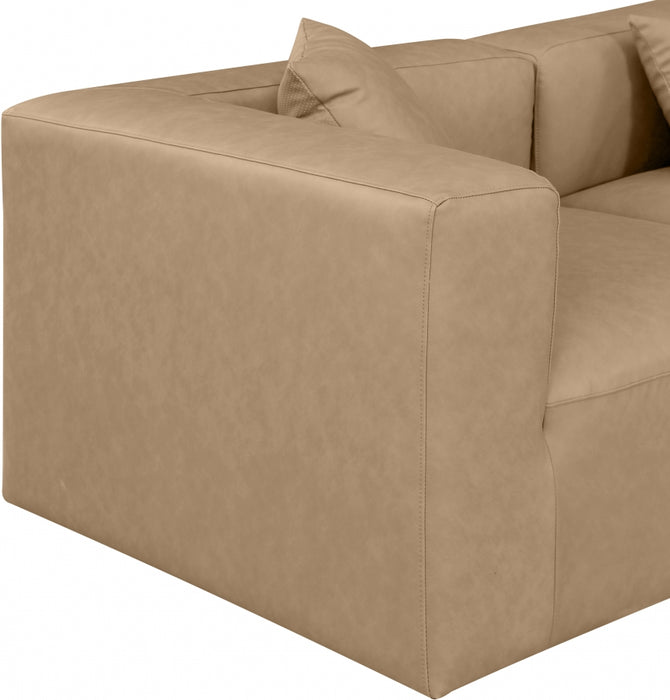 Meridian Furniture - Cube 144" Vegan Leather Upholstered 7 Piece Modular Sectional - 668Tan-Sec7A - GreatFurnitureDeal